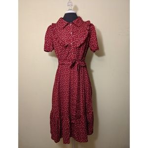 40's Confetti Heart Pep Hem Belted Shirt Dress